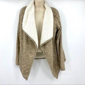 Green Tea open front Sherpa cardigan M nwot